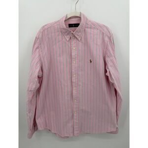 Ralph Lauren Polo Men's XL Pink Striped Oxford Shirt Flesh‎ Pony VINTAGE Y2K